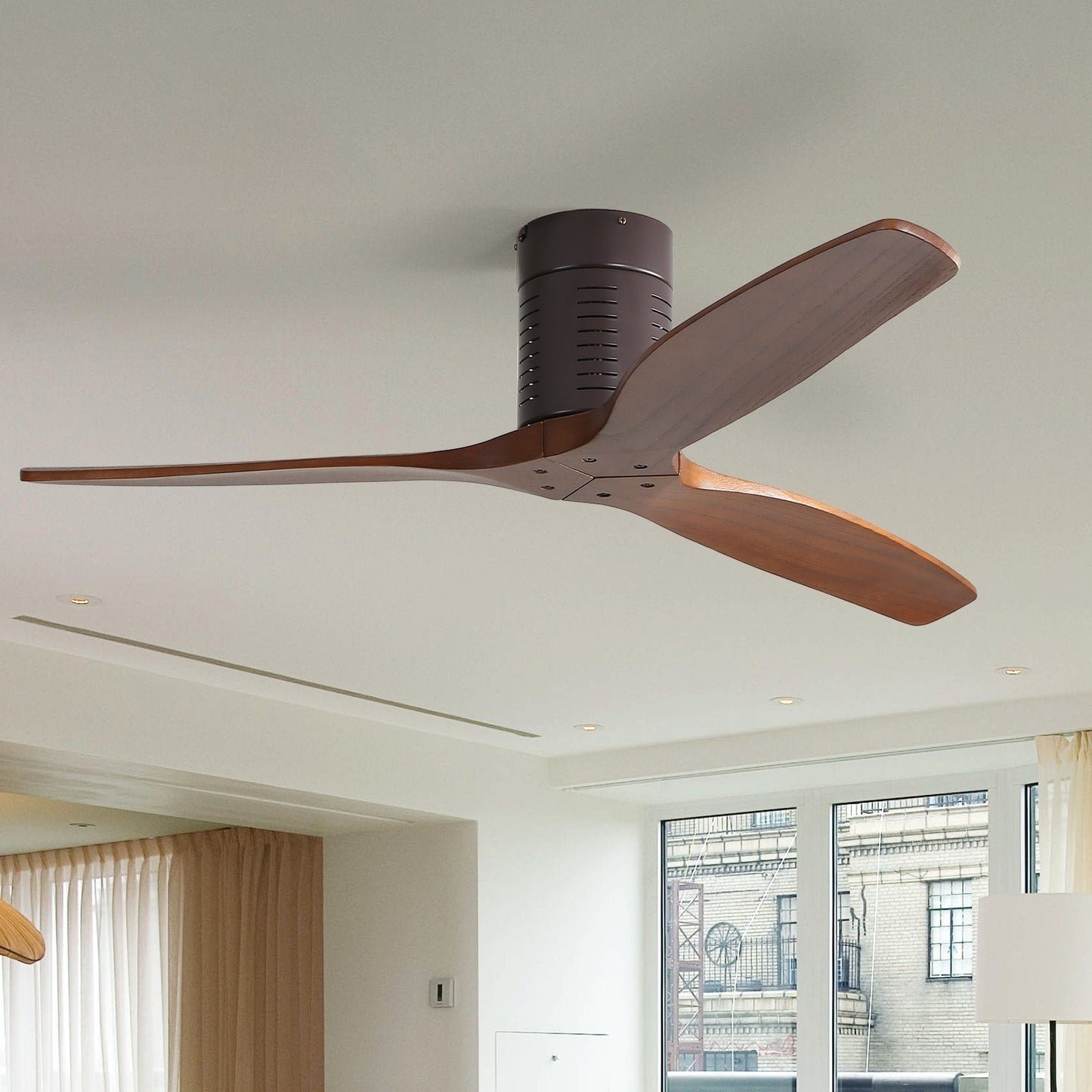 Ventilateur de plafond silencieux en bois de noyer 52/60/48 avec télécommande et éclairage intégré en option