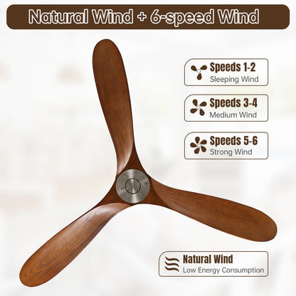 Ventilateur de plafond silencieux en bois de noyer 52/60/48 avec télécommande et éclairage intégré en option