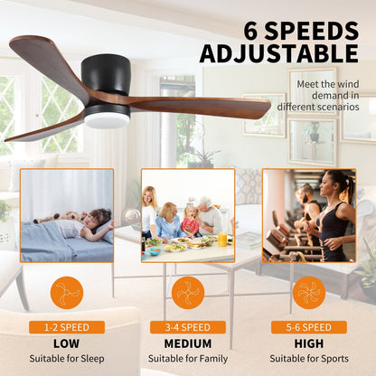 Ventilateur de plafond silencieux en bois de noyer 52/60/48 avec télécommande et éclairage intégré en option