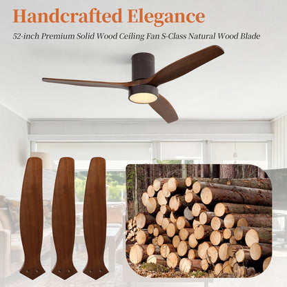 Ventilateur de plafond silencieux en bois de noyer 52/60/48 avec télécommande et éclairage intégré en option