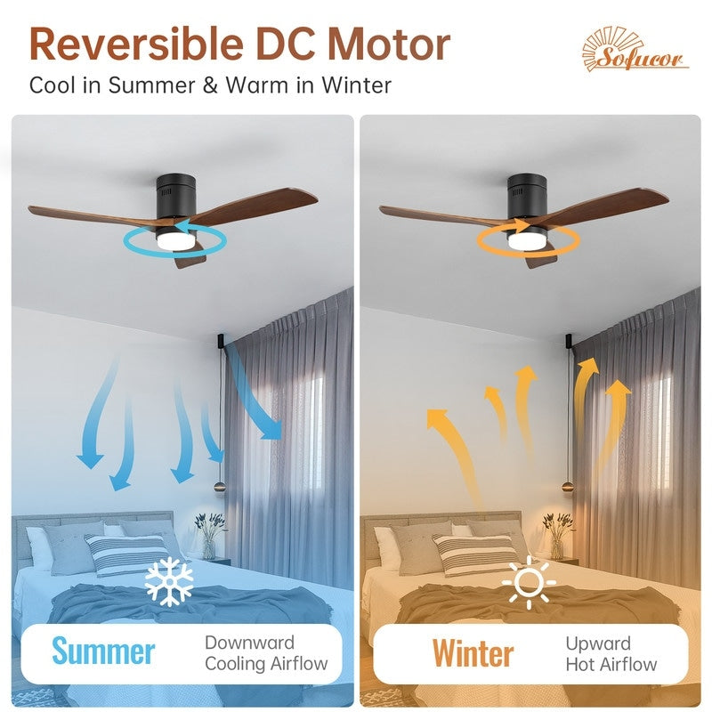 Ventilateur de plafond silencieux en bois de noyer 52/60/48 avec télécommande et éclairage intégré en option