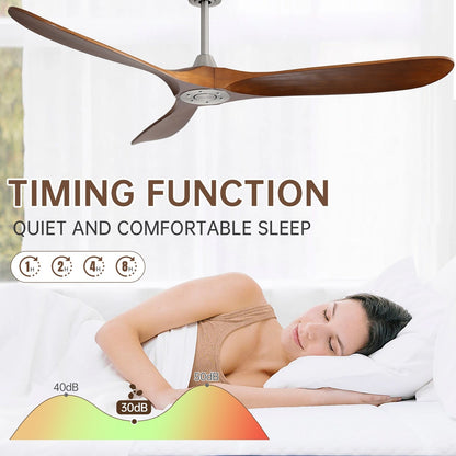 Ventilateur de plafond silencieux en bois de noyer 52/60/48 avec télécommande et éclairage intégré en option