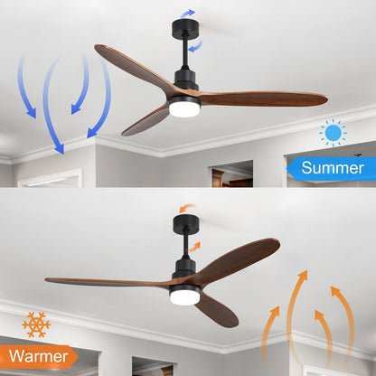 Ventilateur de plafond silencieux en bois de noyer 52/60/48 avec télécommande et éclairage intégré en option