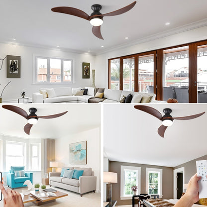 Ventilateur de plafond silencieux en bois de noyer 52/60/48 avec télécommande et éclairage intégré en option