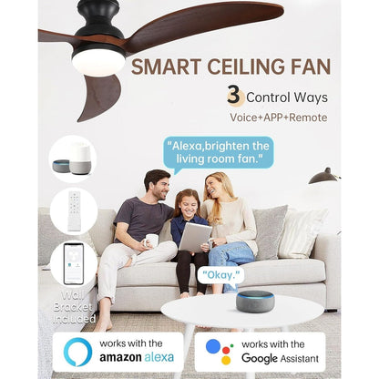 Ventilateur de plafond silencieux en bois de noyer 52/60/48 avec télécommande et éclairage intégré en option