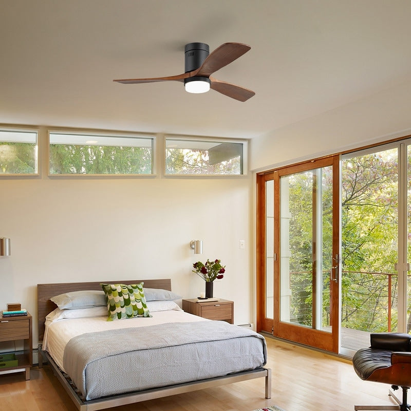 Ventilateur de plafond silencieux en bois de noyer 52/60/48 avec télécommande et éclairage intégré en option