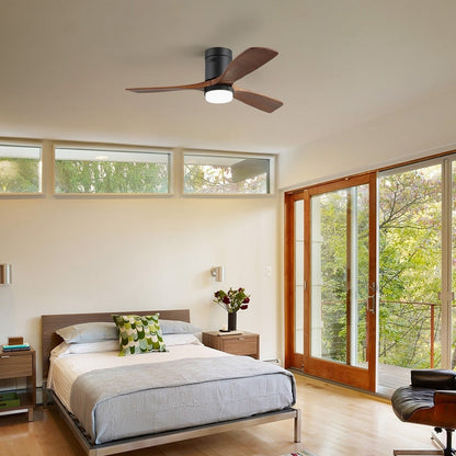 Ventilateur de plafond silencieux en bois de noyer 52/60/48 avec télécommande et éclairage intégré en option
