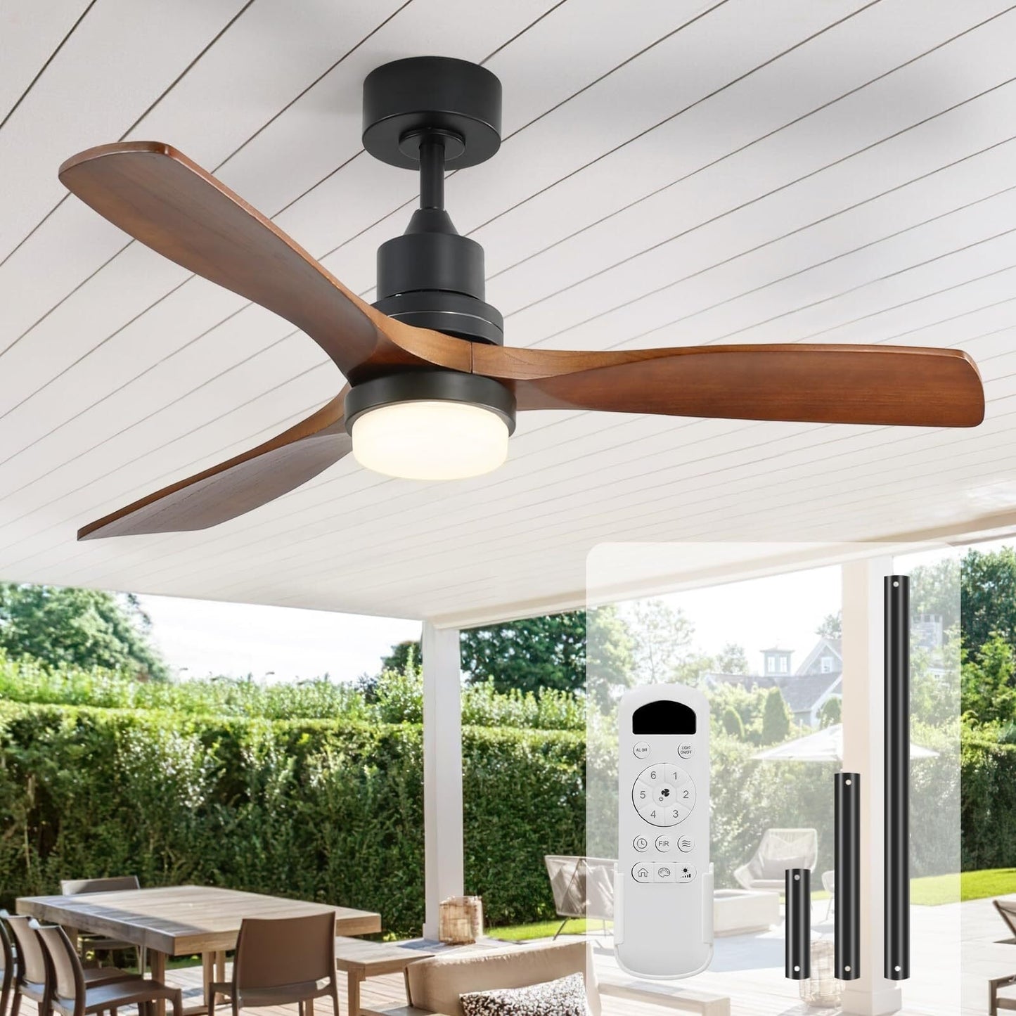 Ventilateur de plafond silencieux en bois de noyer 52/60/48 avec télécommande et éclairage intégré en option