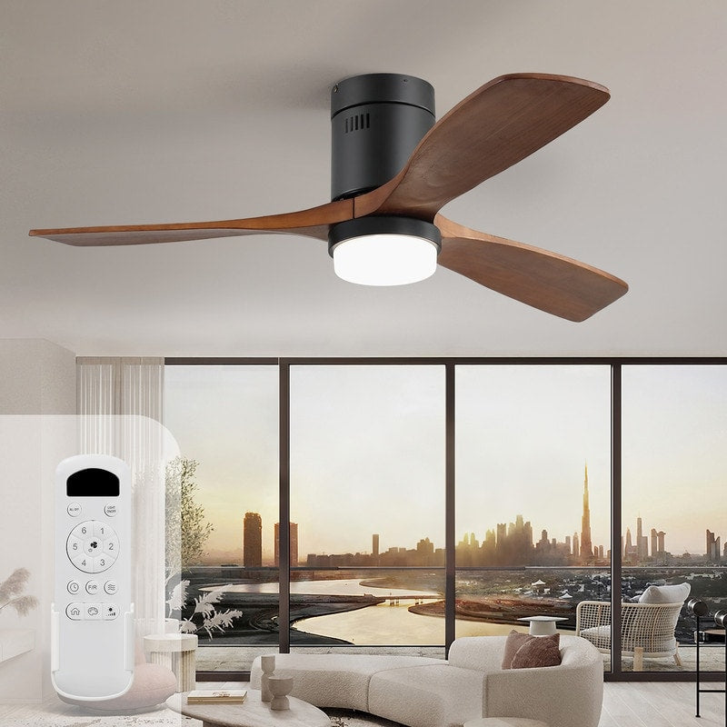 Ventilateur de plafond silencieux en bois de noyer 52/60/48 avec télécommande et éclairage intégré en option