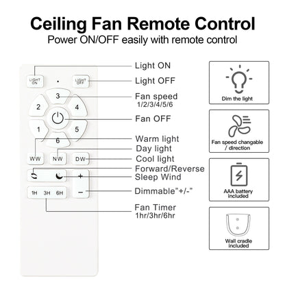 Ventilateur de plafond silencieux en bois de noyer 52/60/48 avec télécommande et éclairage intégré en option