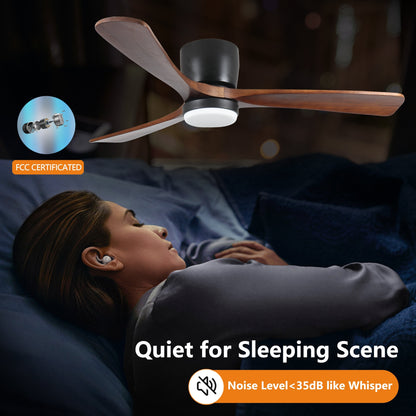 Ventilateur de plafond silencieux en bois de noyer 52/60/48 avec télécommande et éclairage intégré en option