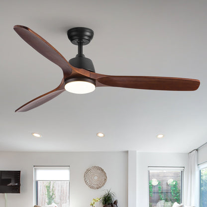 Ventilateur de plafond silencieux en bois de noyer 52/60/48 avec télécommande et éclairage intégré en option