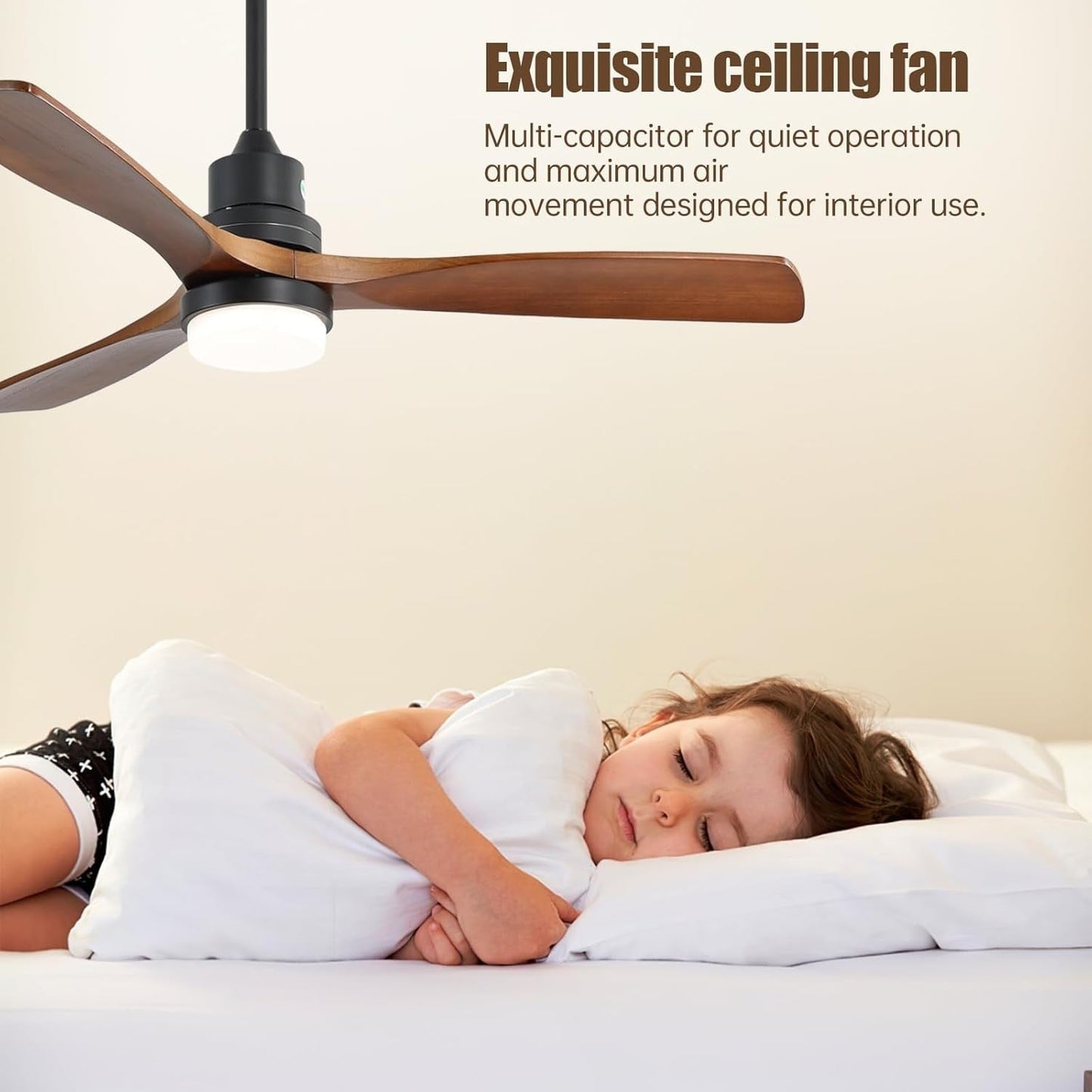 Ventilateur de plafond silencieux en bois de noyer 52/60/48 avec télécommande et éclairage intégré en option