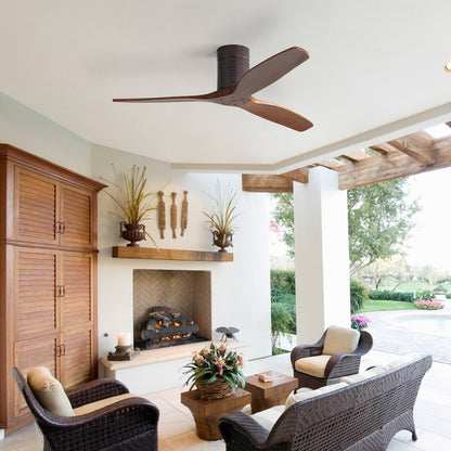 Ventilateur de plafond silencieux en bois de noyer 52/60/48 avec télécommande et éclairage intégré en option