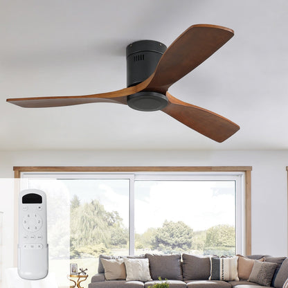 Ventilateur de plafond silencieux en bois de noyer 52/60/48 avec télécommande et éclairage intégré en option