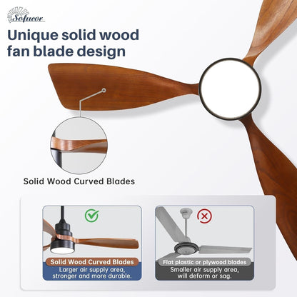 Ventilateur de plafond silencieux en bois de noyer 52/60/48 avec télécommande et éclairage intégré en option