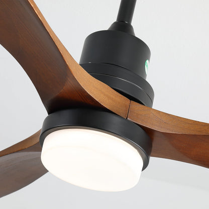 Ventilateur de plafond silencieux en bois de noyer 52/60/48 avec télécommande et éclairage intégré en option