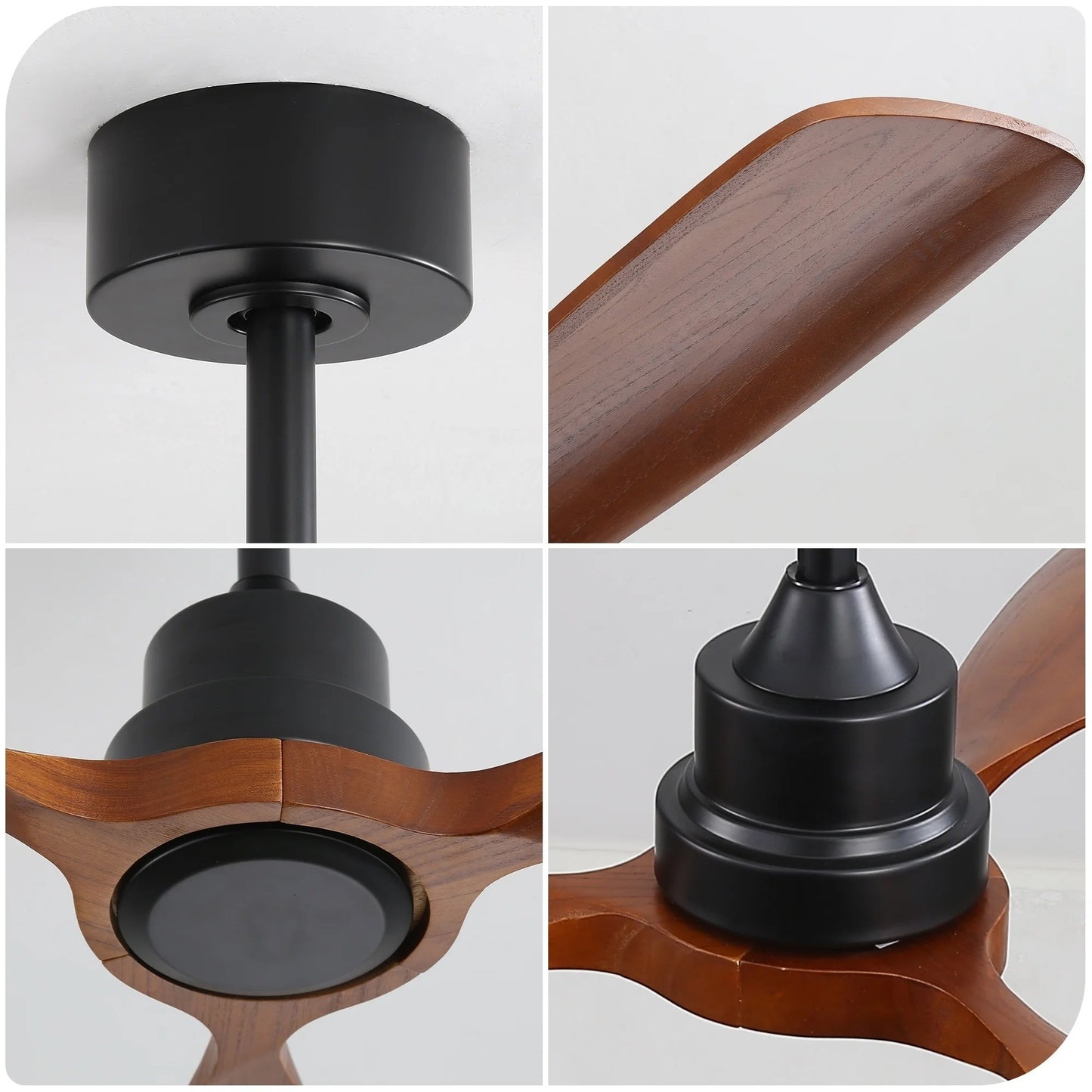 Ventilateur de plafond silencieux en bois de noyer 52/60/48 avec télécommande et éclairage intégré en option