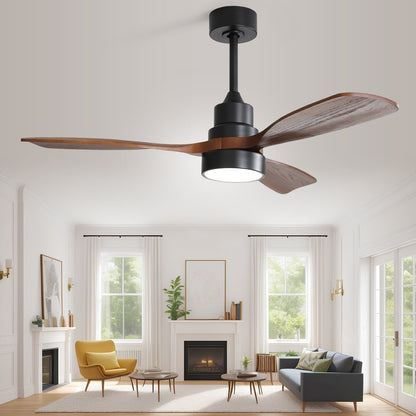 Ventilateur de plafond silencieux en bois de noyer 52/60/48 avec télécommande et éclairage intégré en option