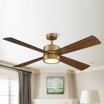 Ventilateur de plafond d'intérieur à 4 pales en laiton antique avec éclairage et télécommande