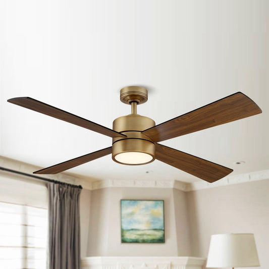 Ventilateur de plafond d'intérieur à 4 pales en laiton antique avec éclairage et télécommande
