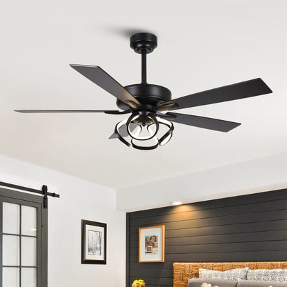 Ventilateur de plafond d'intérieur moderne chromé/noir de 52 pouces avec télécommande et 5 pales réversibles