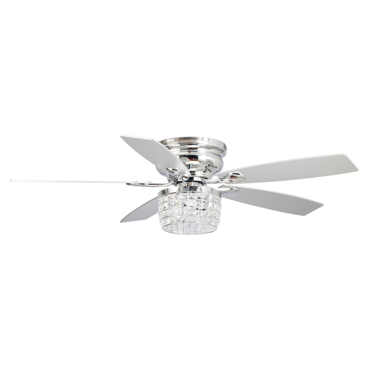Ventilateur de plafond encastré en cristal chromé de 52 pouces avec kit d'éclairage et télécommande
