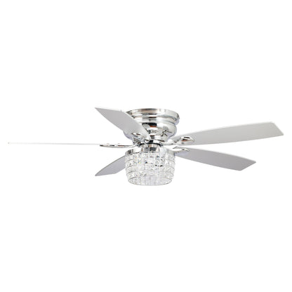Ventilateur de plafond encastré en cristal chromé de 52 pouces avec kit d'éclairage et télécommande