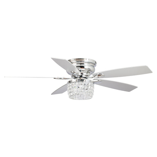Ventilateur de plafond encastré en cristal chromé de 52 pouces avec kit d'éclairage et télécommande