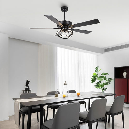 Ventilateur de plafond d'intérieur moderne chromé/noir de 52 pouces avec télécommande et 5 pales réversibles
