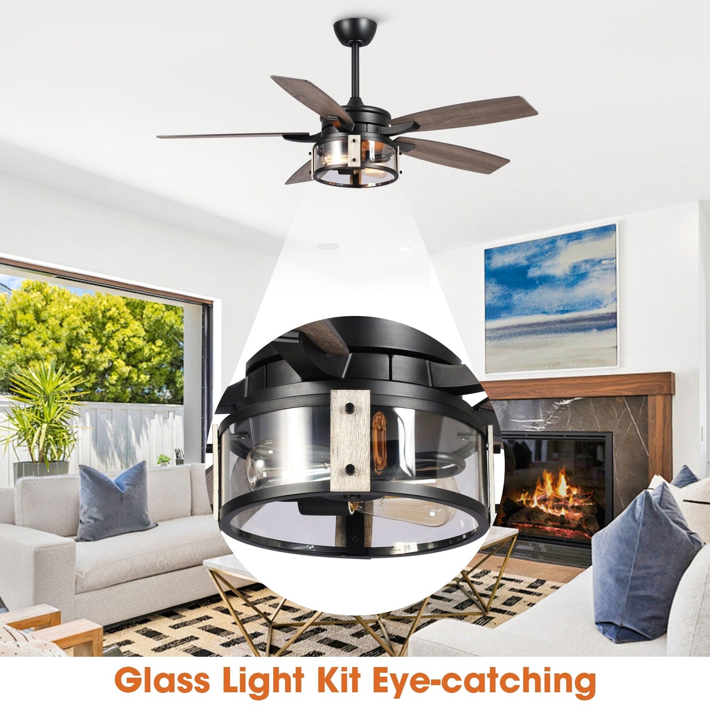 Ventilateur de plafond d'intérieur rustique en bois noir à 5 pales avec télécommande