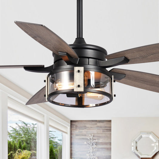 Ventilateur de plafond d'intérieur rustique en bois noir à 5 pales avec télécommande
