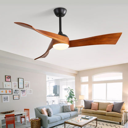 Ventilateurs de plafond à 3 pales en bois de 52 pouces avec éclairage LED à intensité variable et télécommande, moteur CC réversible à 6 vitesses