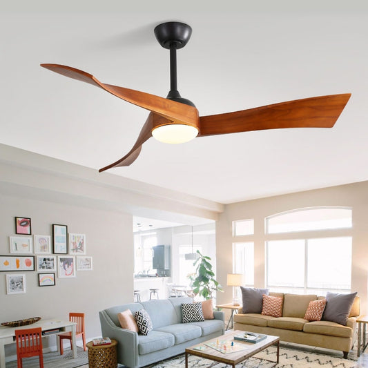 Ventilateurs de plafond à 3 pales en bois de 52 pouces avec éclairage LED à intensité variable et télécommande, moteur CC réversible à 6 vitesses
