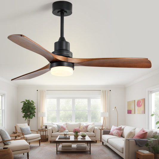 Ventilateur de plafond silencieux en bois de noyer 52/60/48 avec télécommande et éclairage intégré en option