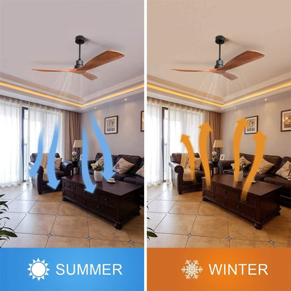 Ventilateur de plafond silencieux en bois de noyer 52/60/48 avec télécommande et éclairage intégré en option