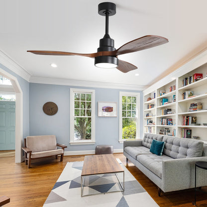 Ventilateur de plafond silencieux en bois de noyer 52/60/48 avec télécommande et éclairage intégré en option