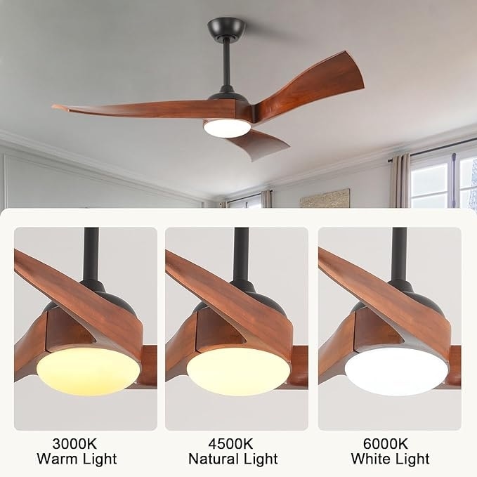 Ventilateur de plafond silencieux en bois de noyer 52/60/48 avec télécommande et éclairage intégré en option