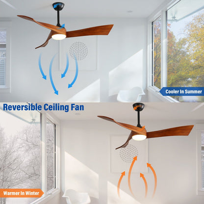 Ventilateur de plafond silencieux en bois de noyer 52/60/48 avec télécommande et éclairage intégré en option