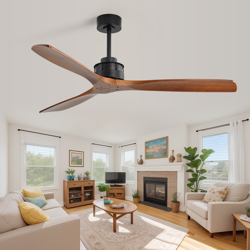 Ventilateur de plafond silencieux en bois de noyer 52/60/48 avec télécommande et éclairage intégré en option