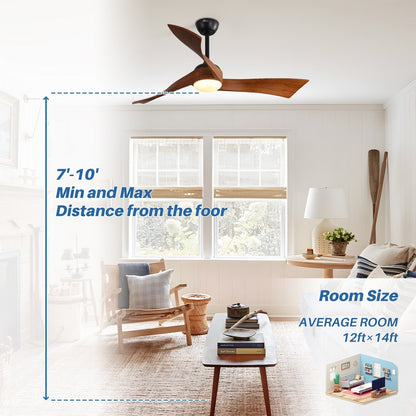 Ventilateur de plafond silencieux en bois de noyer 52/60/48 avec télécommande et éclairage intégré en option