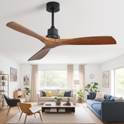 Ventilateur de plafond silencieux en bois de noyer 52/60/48 avec télécommande et éclairage intégré en option