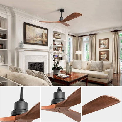 Ventilateur de plafond silencieux en bois de noyer 52/60/48 avec télécommande et éclairage intégré en option