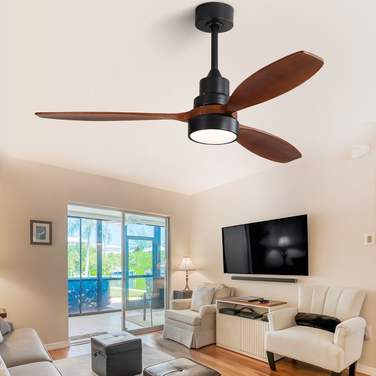 Ventilateur de plafond silencieux en bois de noyer 52/60/48 avec télécommande et éclairage intégré en option