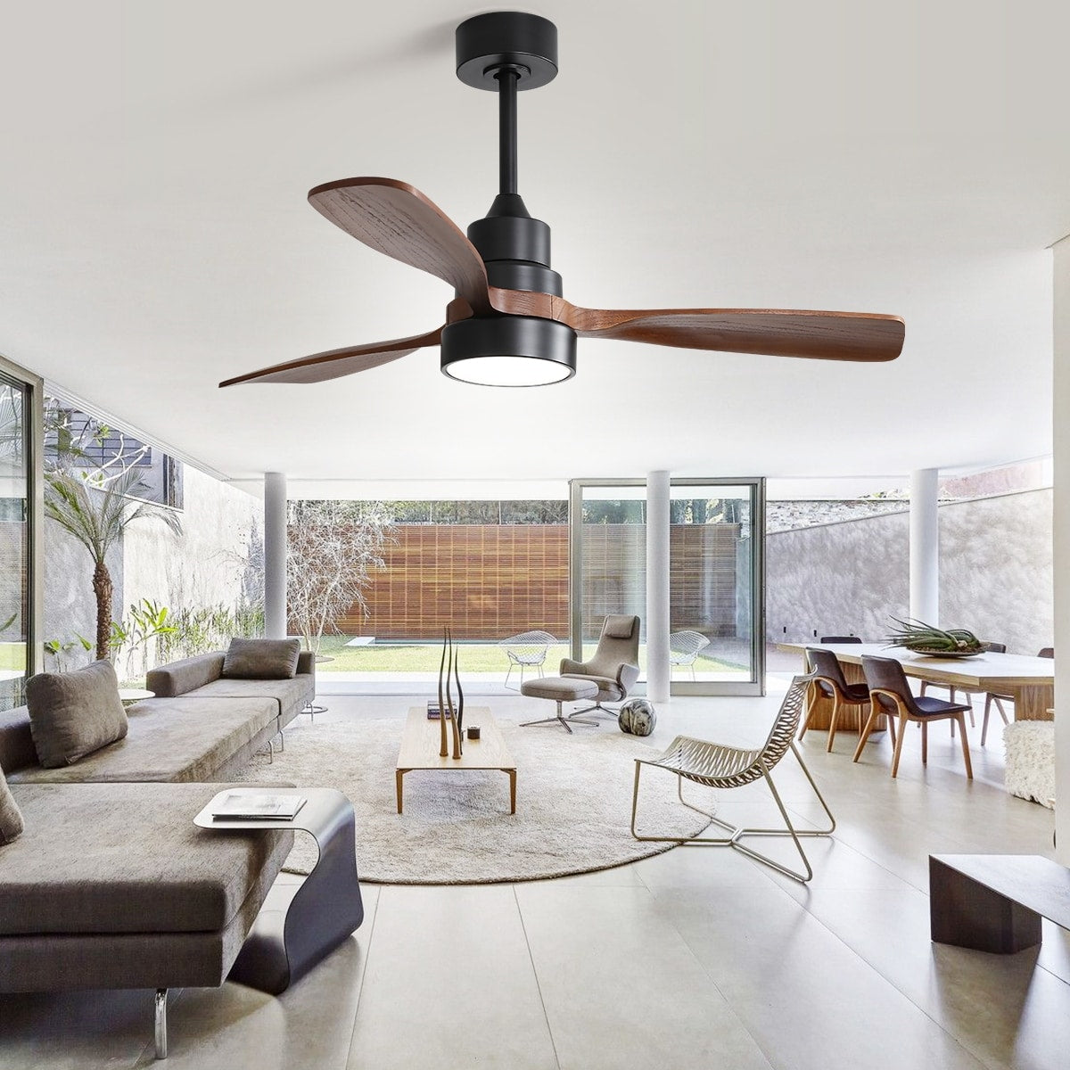 Ventilateur de plafond silencieux en bois de noyer 52/60/48 avec télécommande et éclairage intégré en option