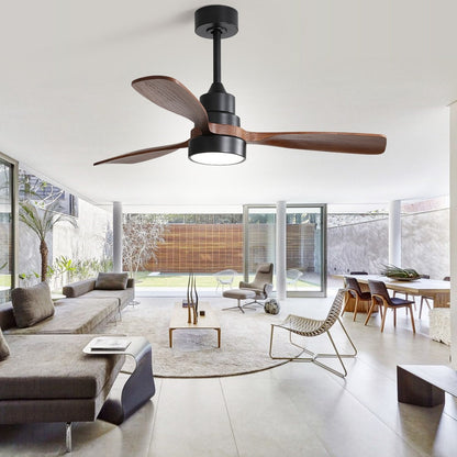 Ventilateur de plafond silencieux en bois de noyer 52/60/48 avec télécommande et éclairage intégré en option