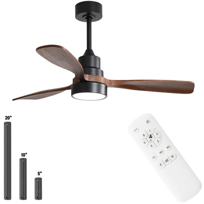 Ventilateur de plafond silencieux en bois de noyer 52/60/48 avec télécommande et éclairage intégré en option