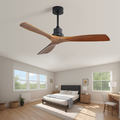 Ventilateur de plafond silencieux en bois de noyer 52/60/48 avec télécommande et éclairage intégré en option