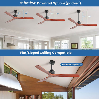 Ventilateur de plafond silencieux en bois de noyer 52/60/48 avec télécommande et éclairage intégré en option