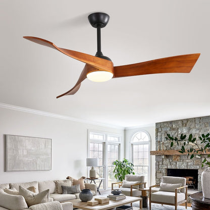 Ventilateur de plafond silencieux en bois de noyer 52/60/48 avec télécommande et éclairage intégré en option